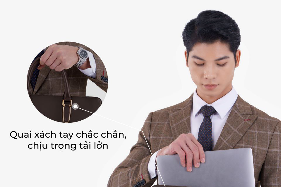 Cặp Da Nam Công Sở Túi Xách GENCE CTS08 Da Bò Cao Cấp Màu Nâu Có Dây Đeo Vai