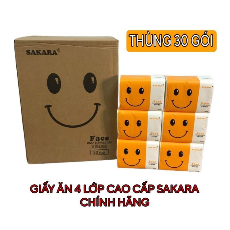 Thùng 30 Gói Giấy Ăn Sakara XM - Giấy 4 Lớp Siêu Dai - Không Bở Khi Gặp Nước, Không Có Bụi Giấy