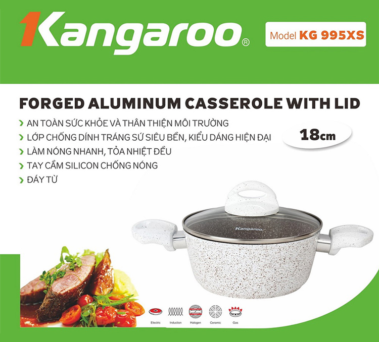 Nồi Nhôm Đáy Từ Có Nắp Chống Dính Kangaroo KG995S - 20cm