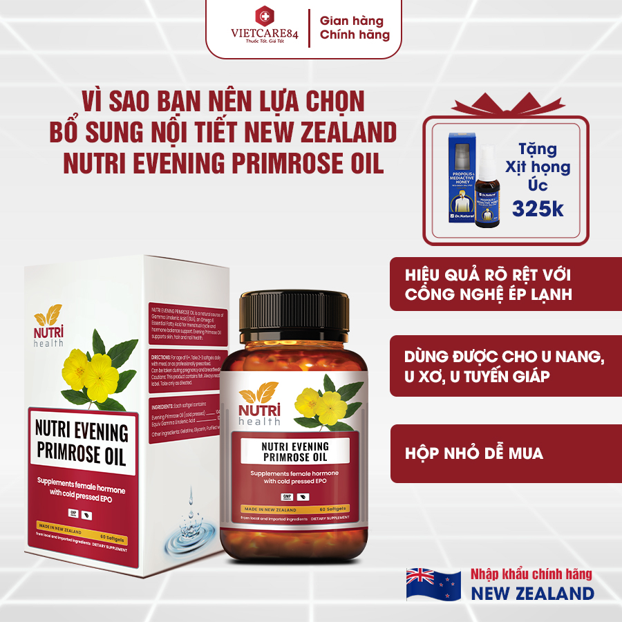Viên Uống Bổ Sung Nội Tiết New Zealand Nutri Evening Primrose Oil 60 Viên | Giúp Bổ Sung Nội Tiết Tố - Nhập Khẩu Chính Hãng