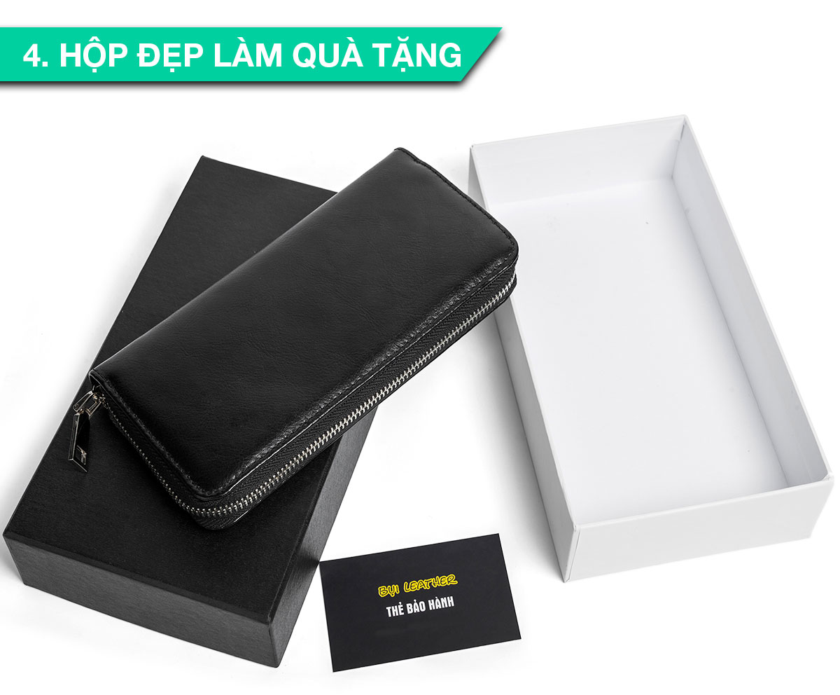 Ví dài cầm tay da bò Mill cao cấp Bụi Leather C105 - Bảo hành 12 tháng