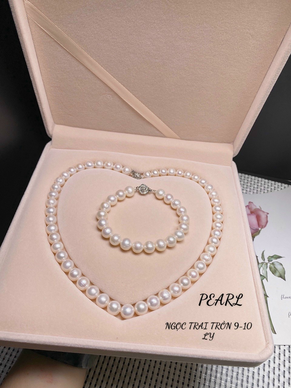 Bộ combo vòng, lắc đeo tay và dây chuyền, chuỗi đeo cổ ngọc trai nuôi tự nhiên