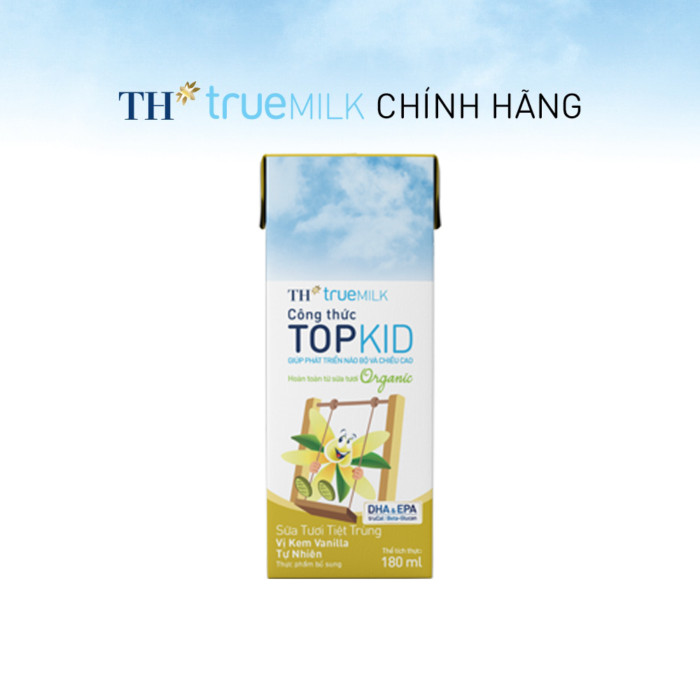 Thùng 48 hộp sữa tươi tiệt trùng TOPKID kem vanilla tự nhiên TH true MILK 180ml