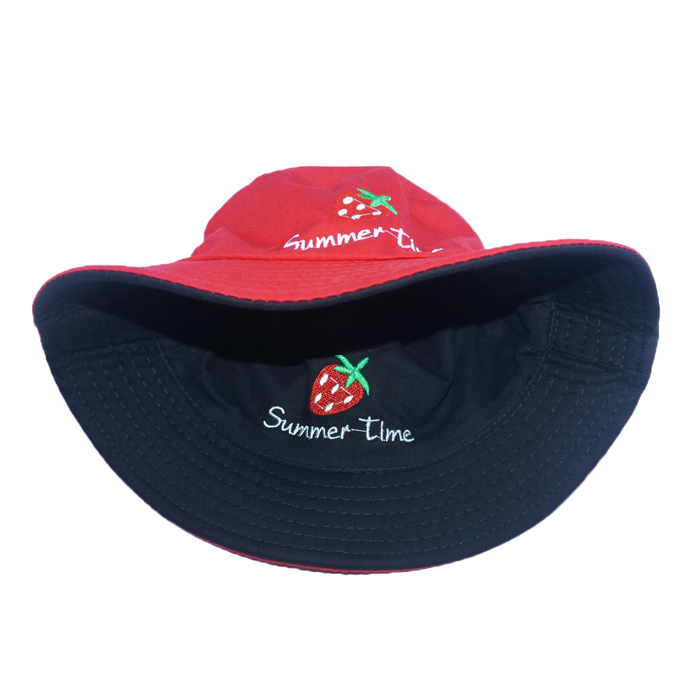 Mũ bucket nam nữ thời trang đội được 2 mặt độc đáo Summer Time thêu hình quả dâu tây đẹp mắt