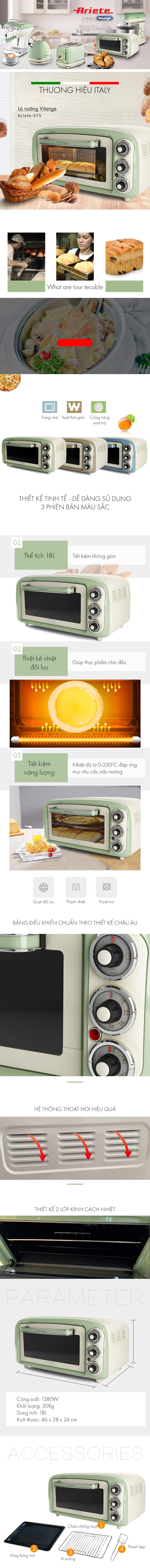 Lò nướng 18 lít  (Màu xanh lá cây) Ariete  MOD. 0979/04