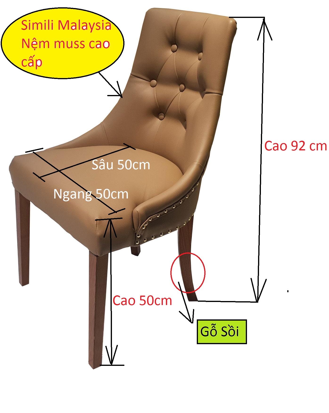 Ghế Ăn Sheraton Gỗ Sồi Bọc Simili Cao Cấp - Màu Nâu