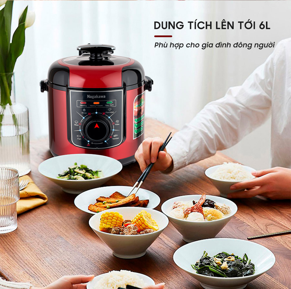 Nồi Áp Suất Điện Nagakawa NAG0205 (6.0 Lít) - Hàng Chính Hãng