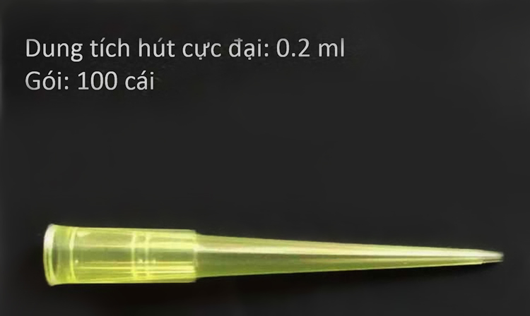 Túi 1000 đầu côn pipet hút loại 0.2ml nhựa PP vàng tiệt trùng