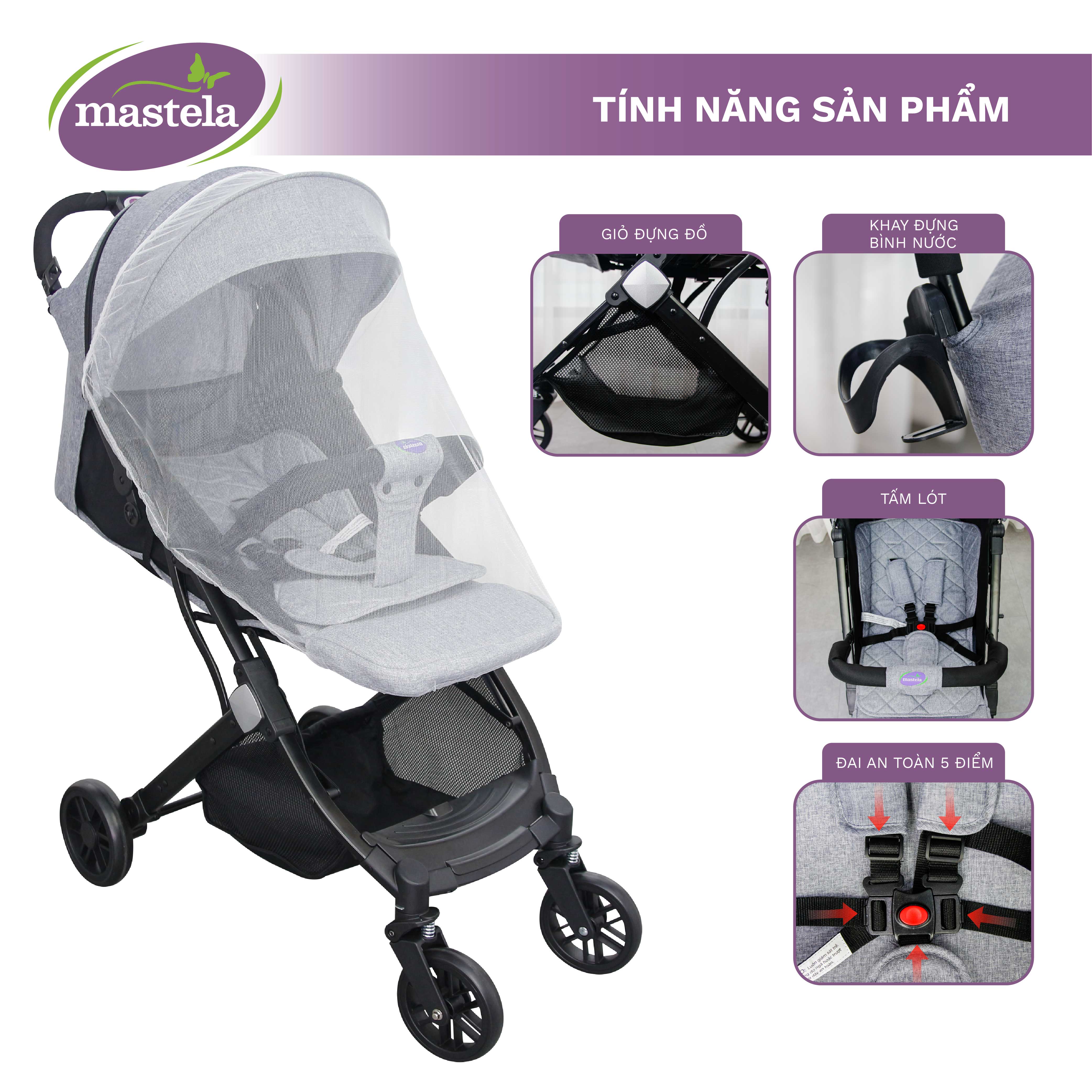 Xe đẩy gấp gọn cho bé Mastela HN-275 - Xe đẩy em bé sơ sinh cao cấp với tay kéo du lịch tiện lợi và khung aluminium siêu bền bảo hành 12 tháng