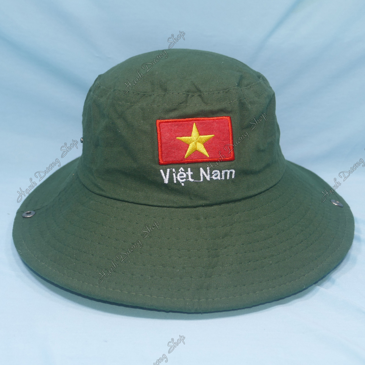 Mũ tai bèo nam vành rộng thêu cờ Việt Nam, chất liệu vải kaki oát mát mẻ, bền chắc - Hạnh Dương