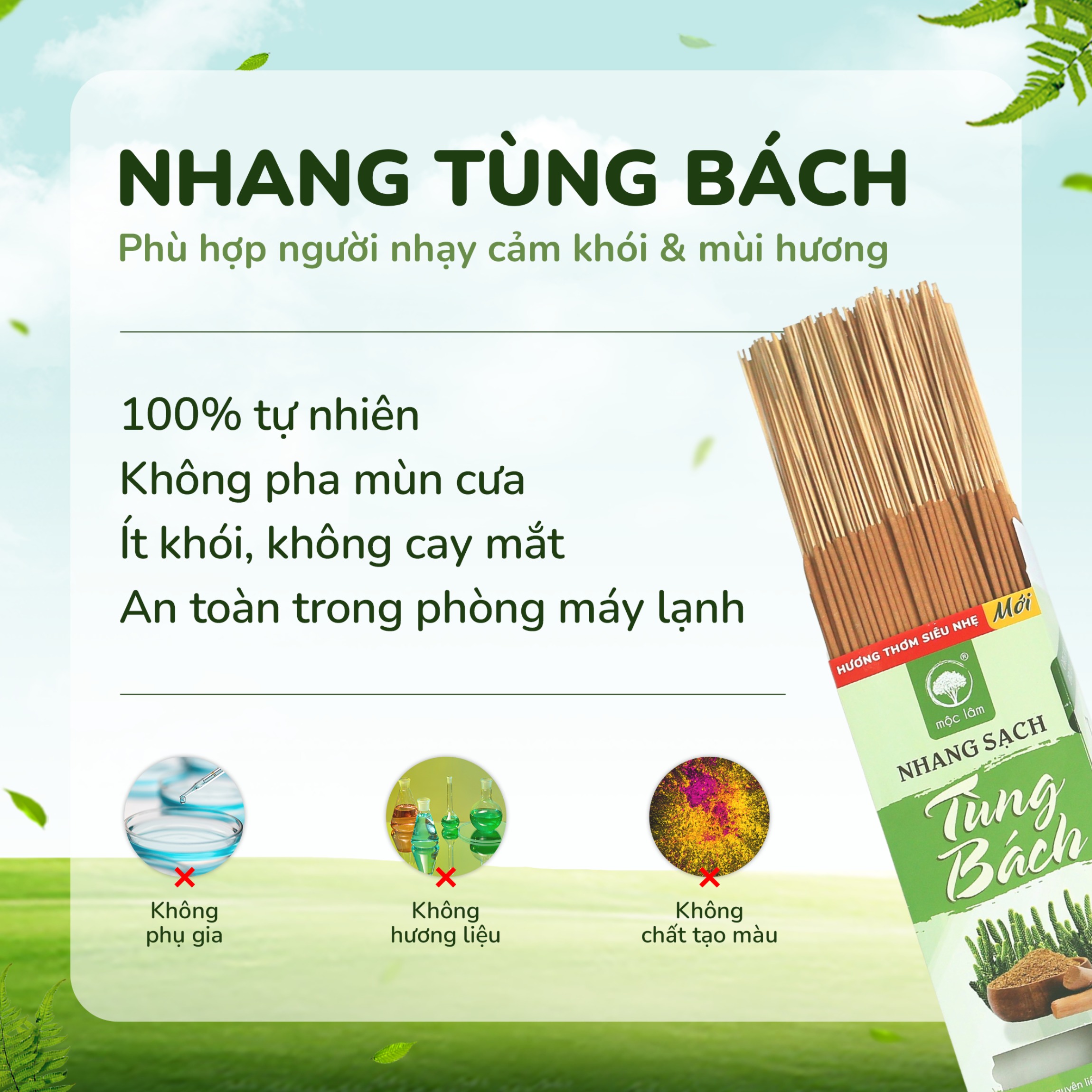 Nhang Sạch Tùng Bách MỘC LÂM 500cây 29cm, Ít Khói Tự Nhiên, Hương Thơm SIÊU NHẸ - SIÊU DỄ CHỊU