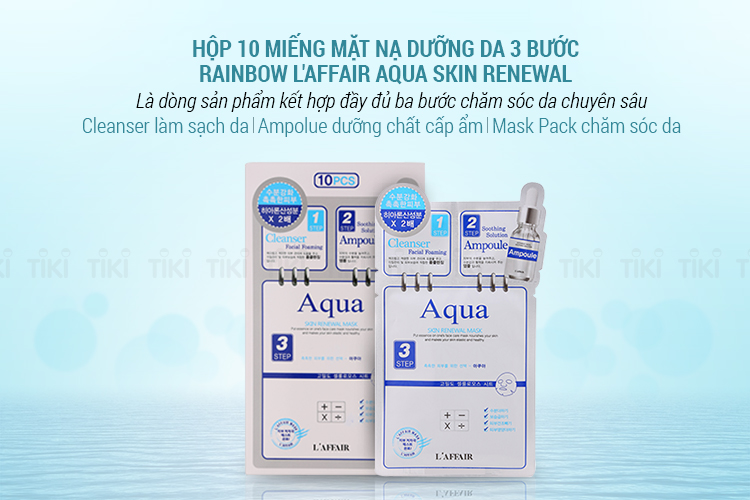 Hộp 10 Miếng Mặt Nạ Dưỡng Da 3 Bước Rainbow L'Affair Aqua Skin Renewal