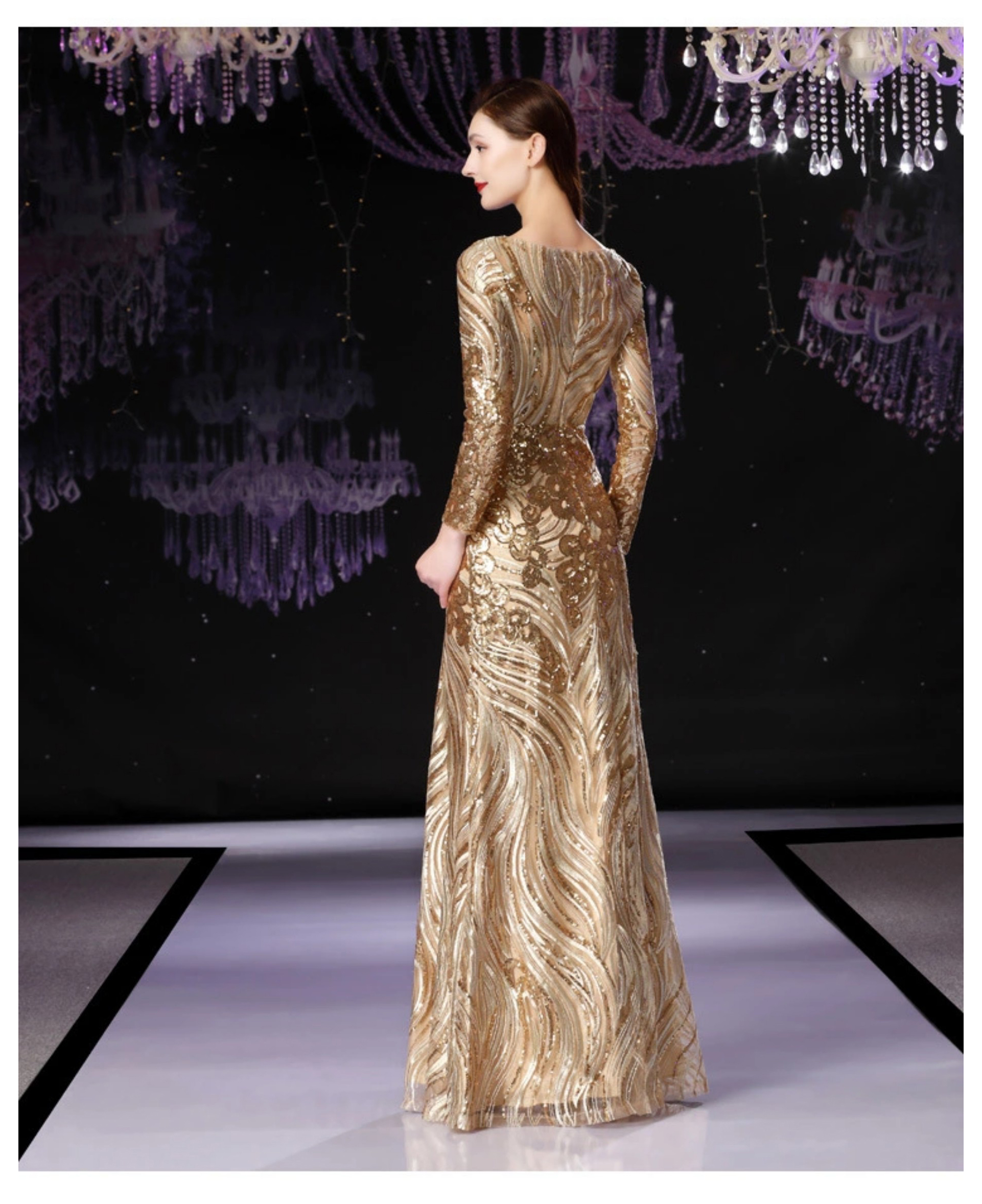 ĐẦM DẠ HỘI CỔ THUYỀN ĐÍNH KIM SA - HN1585