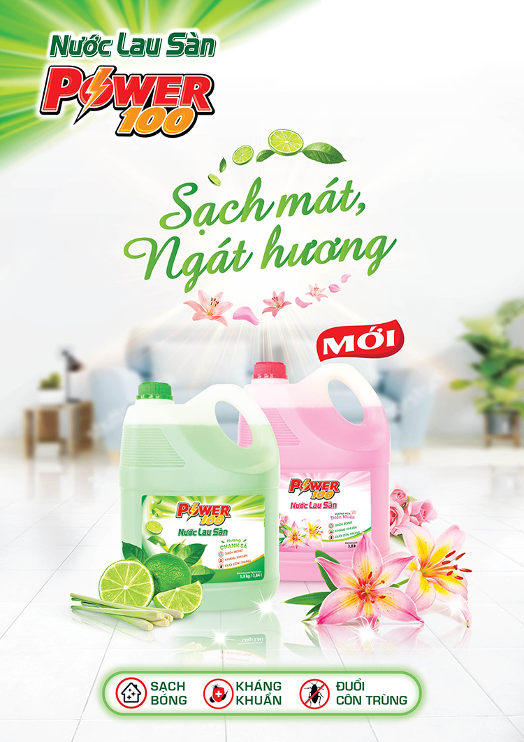 nước lau sàn power100 hương chanh sả 3,8 kg 1