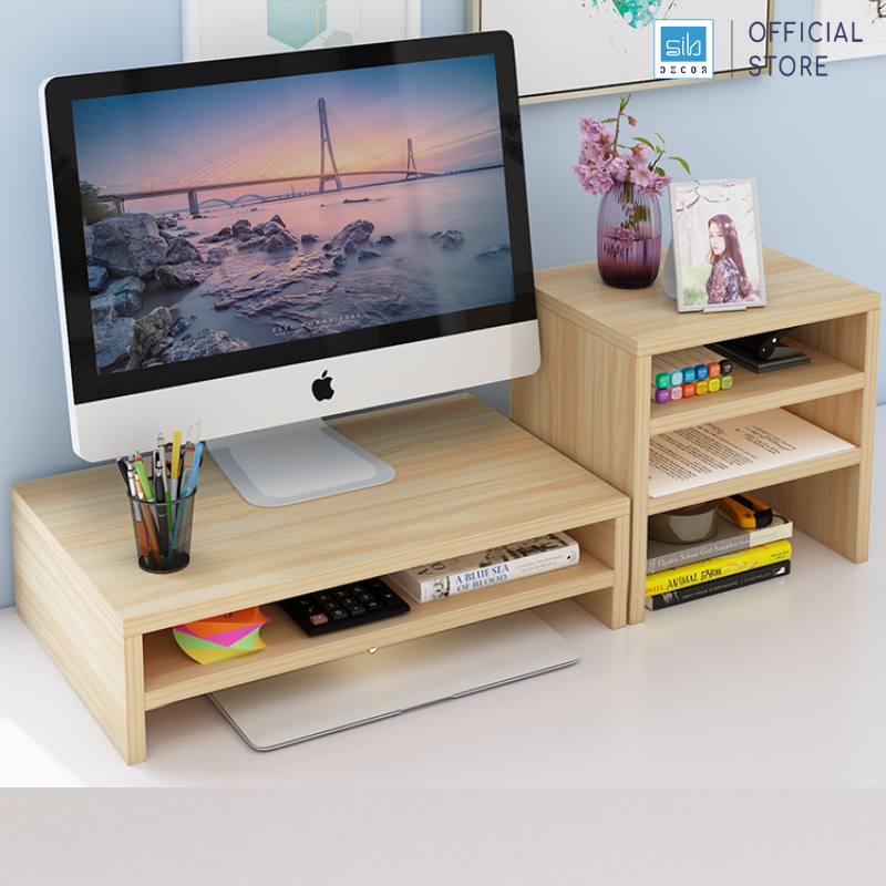 Kệ Để Màn Hình Và Kệ Sách Để Bàn 3 Tầng Cho Văn Phòng SIB Decor KDB09