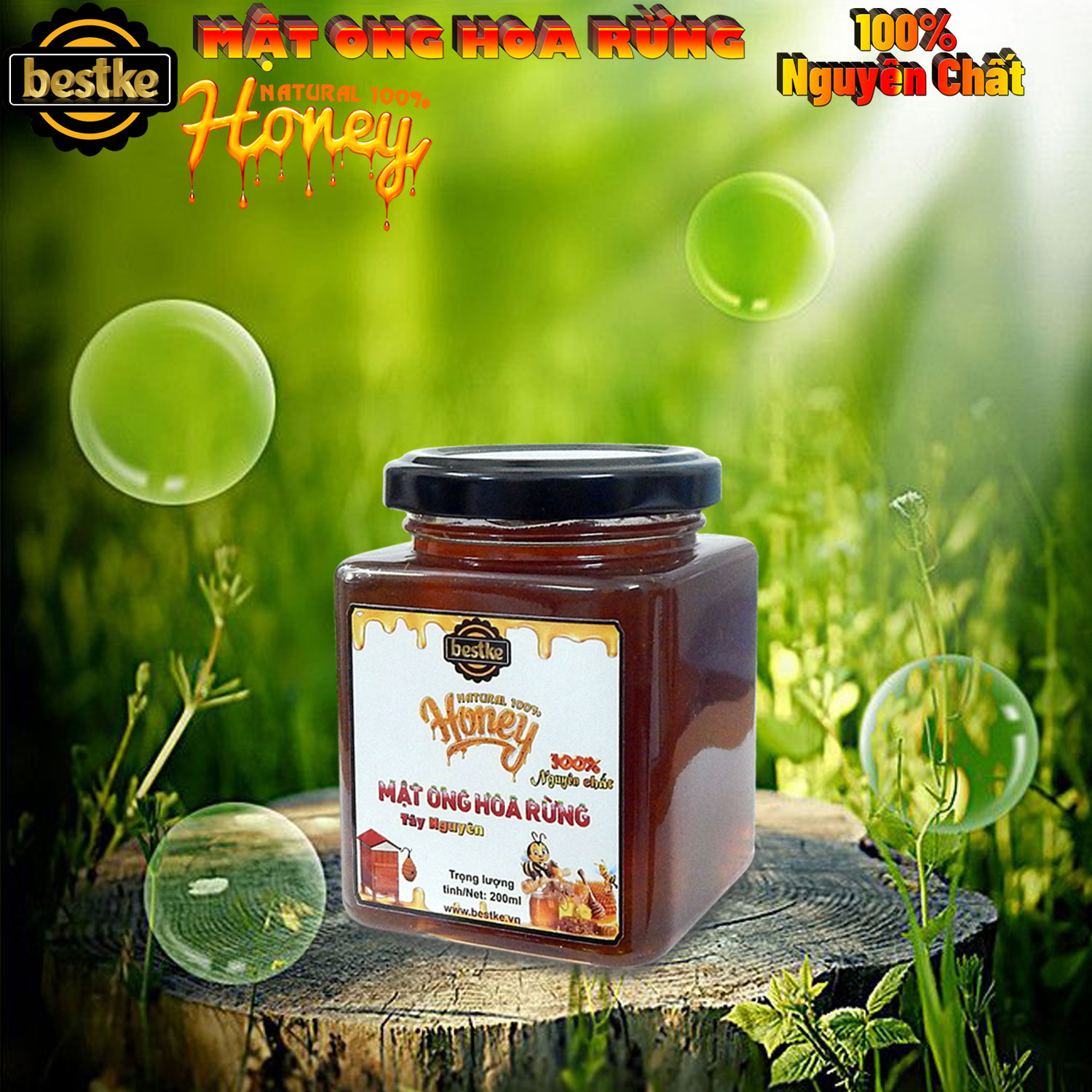 mật ong hoa rừng tây nguyên, nguyên chất, hũ 200ml, 100% natural honey, bestke 2