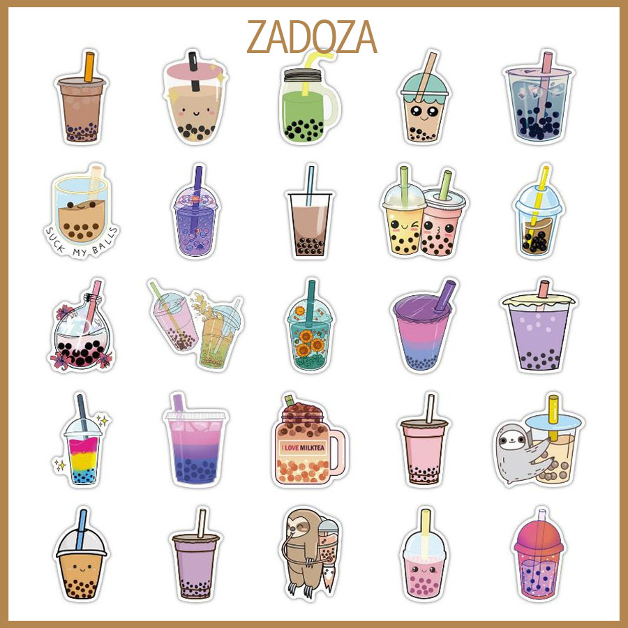 Mua Sticker trà sữa milktea decal dán laptop , điện thoại hình dán trang  trí - Decal PVC - Set 20 hình tại Zadoza Shop - Phụ kiện thời trang