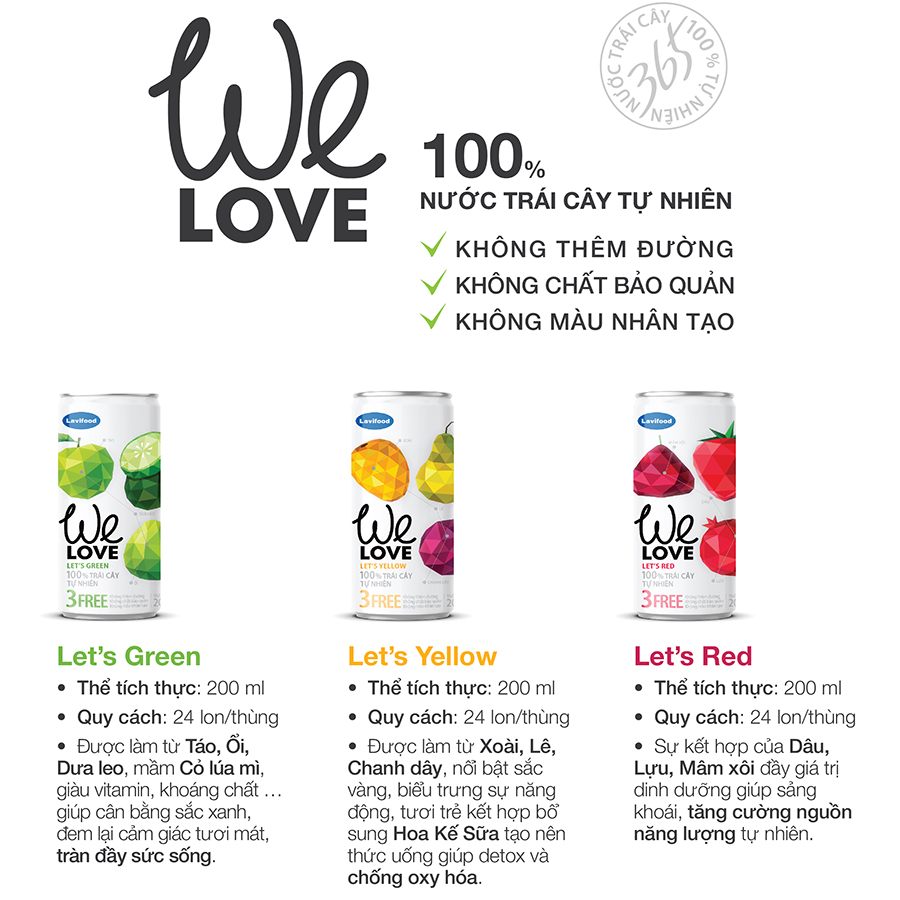 Thùng 24 Lon Nước Ép We Love - Let's Yellow Lon 200ml