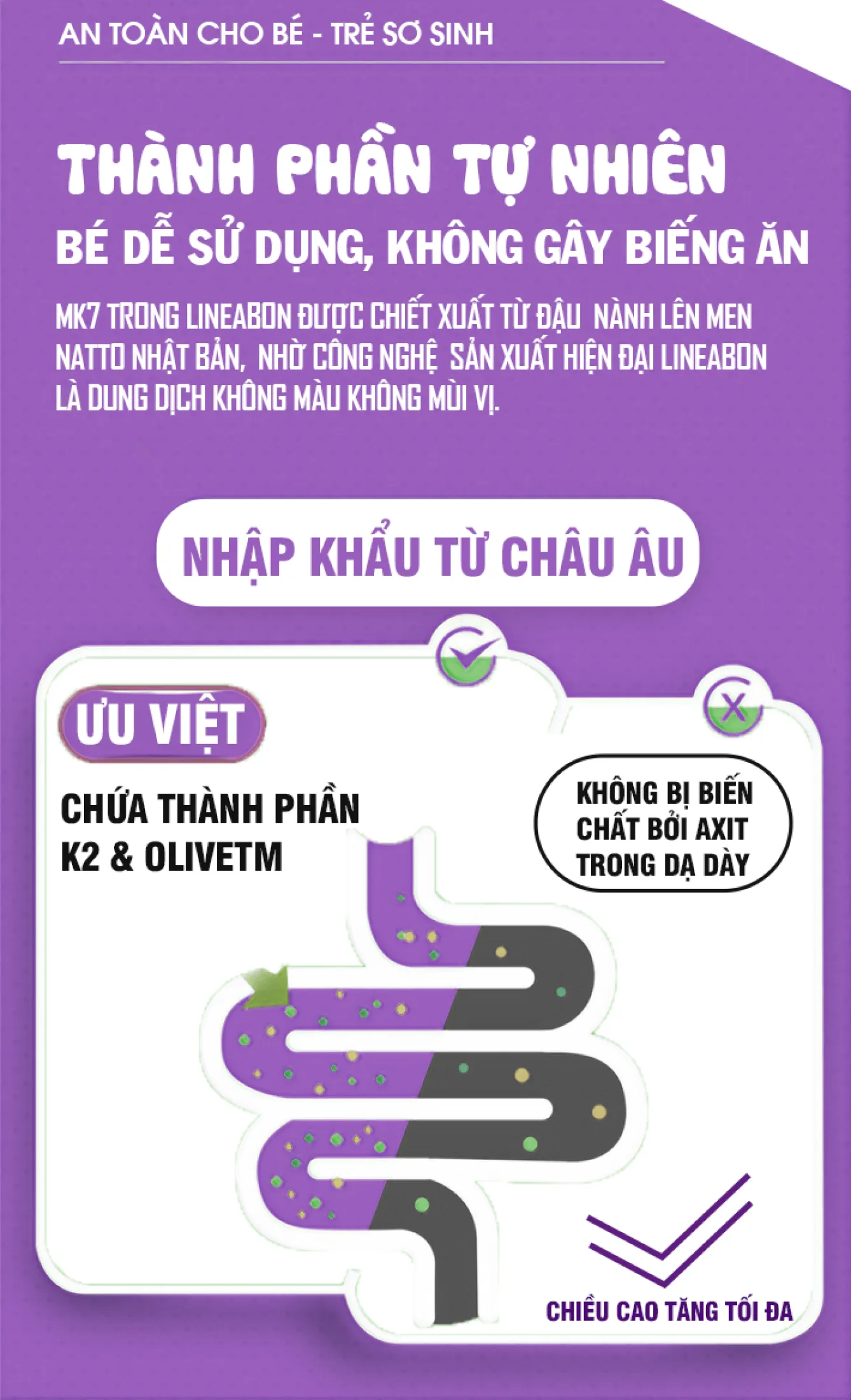 Vitamin k2 d3 Lineabon từ Châu Âu chứa MK7 giúp hấp thụ calci – Hỗ trợ hấp thu canxi tự nhiên cho trẻ, giúp tăng chiều cao, hết còi xương - Hết ngay khóc đêm, trằn trọc, mồ hôi trộn
