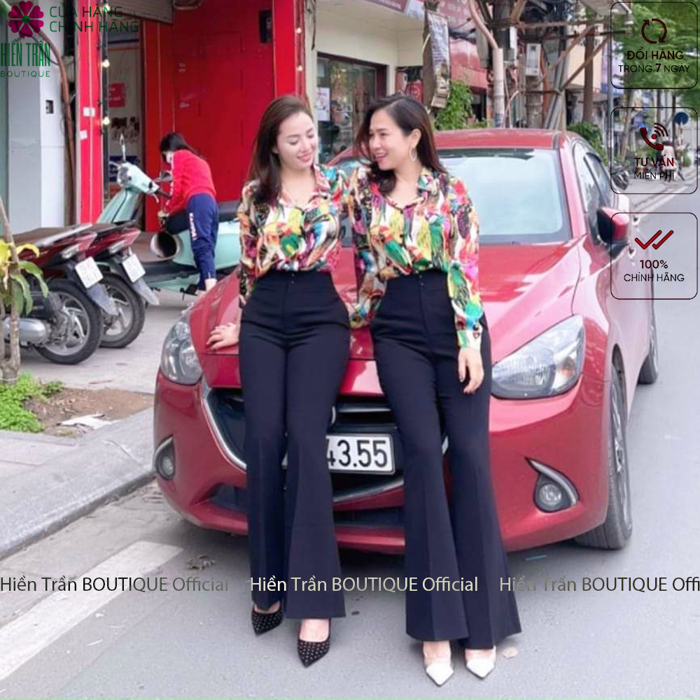 Quần ống rộng Hiền Trần BOUTIQUE lưng cạp cao 2 cúc baggy vải nữ dài suông loe culottes màu đen