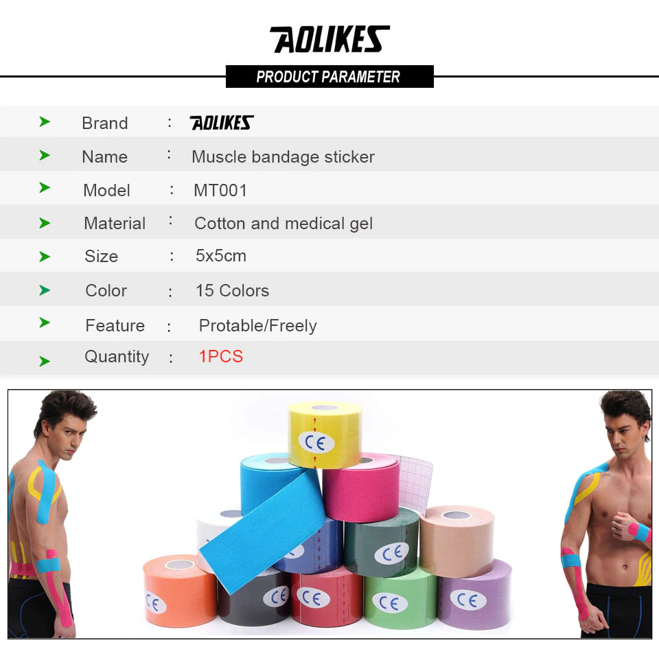 Băng dán cơ thể thao Kinesiology Tape 5cm*5m cao cấp Elastic Therapeutic Sport AOLIKES YE-MT002