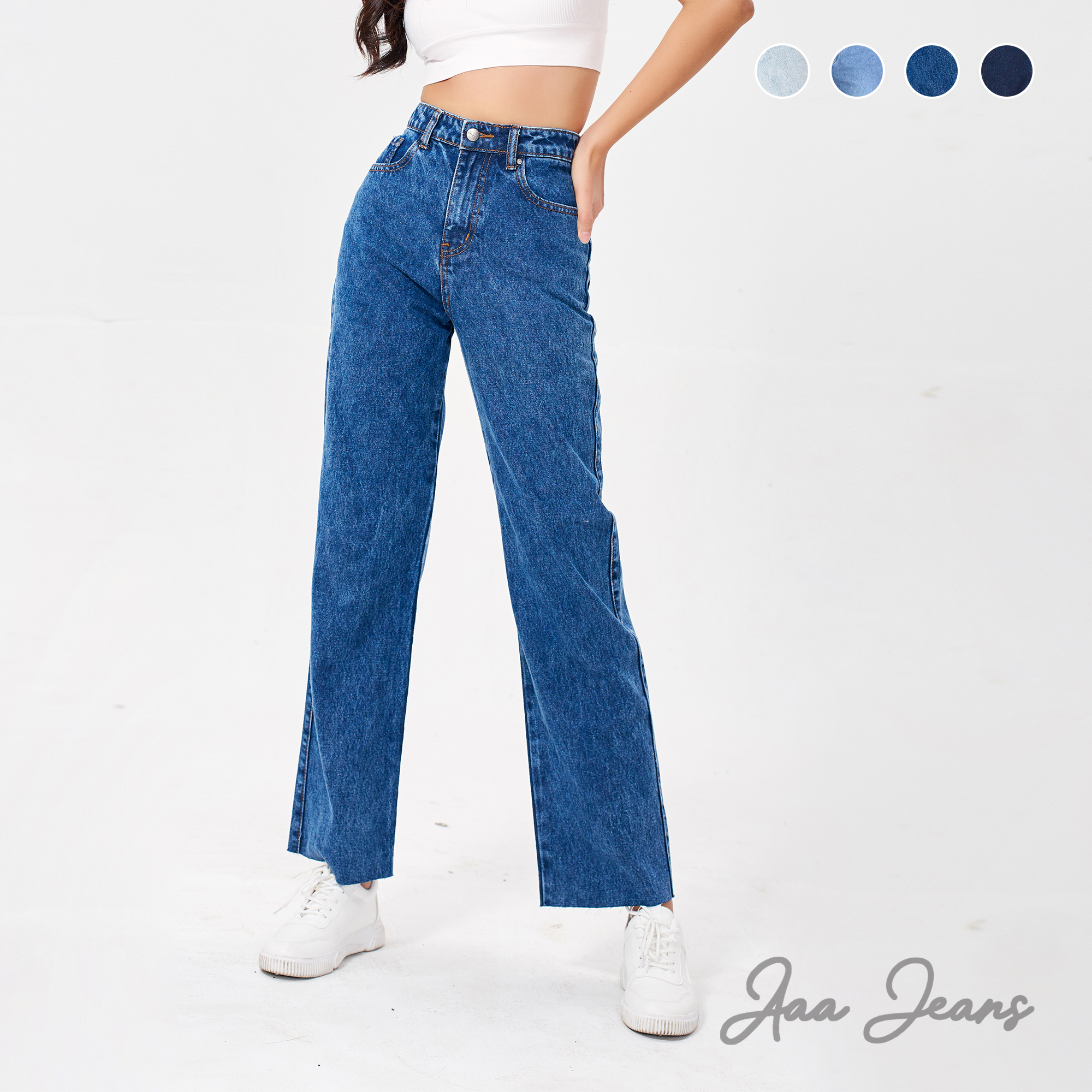 Quần Jean Nữ Ống Rộng Lưng Cao Aaa Jeans
