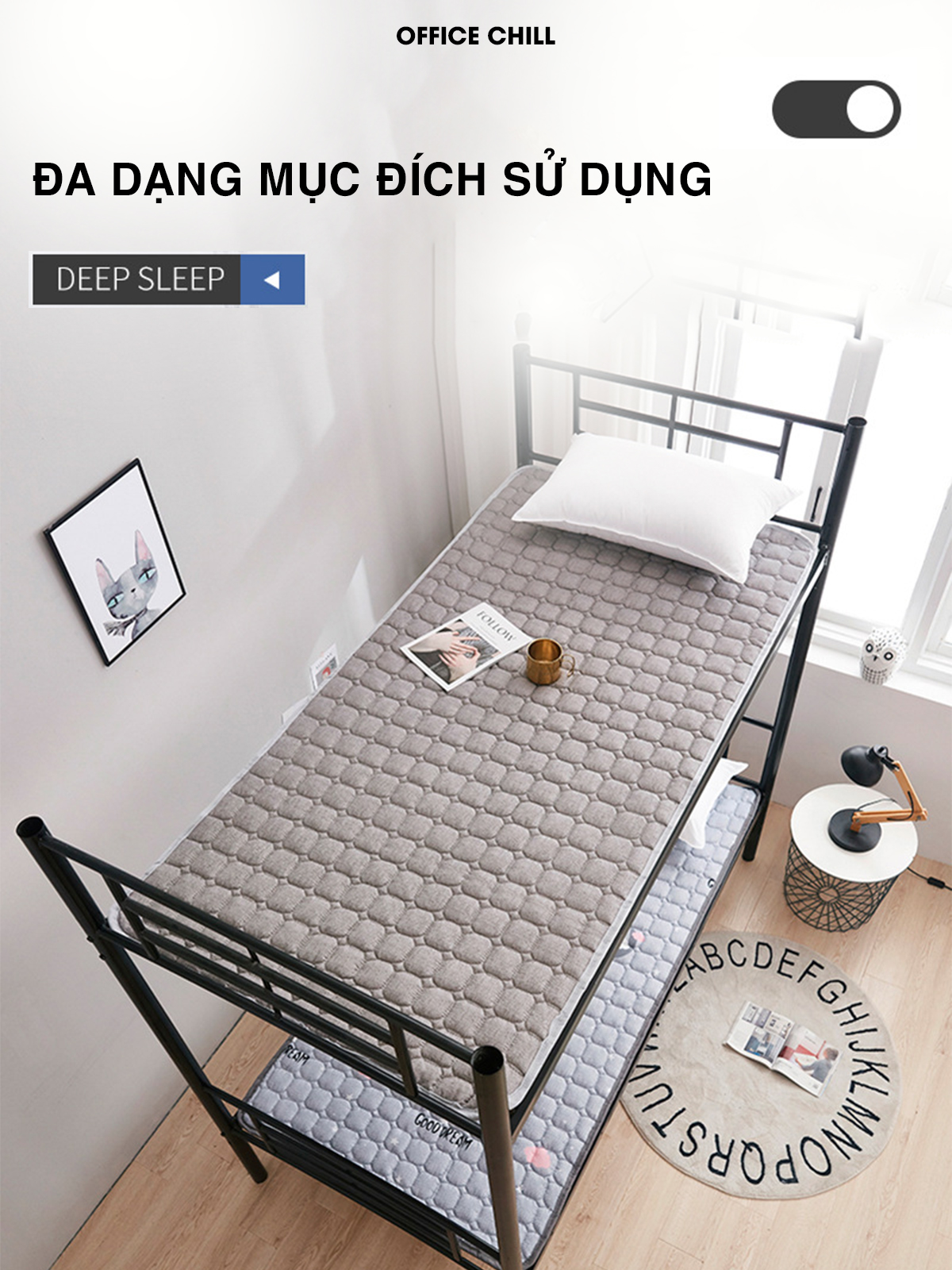 Chiếu Đệm Ngủ Văn Phòng OFFICE CHILL Tấm Đệm Lót Ngủ Chần Bông Microfiber Kháng Khuẩn Thoáng Khí Xếp Gọn