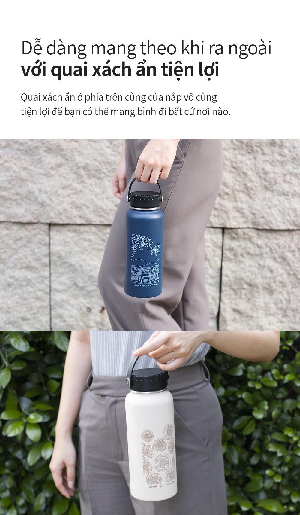 Bình giữ nhiệt LocknLock Riga Tumbler Vietnam Edition màu Be - Nón Lá LHC4160BEG 897ml, Hàng chính hãng, có quai xách dễ dàng mang đi - JoyMall