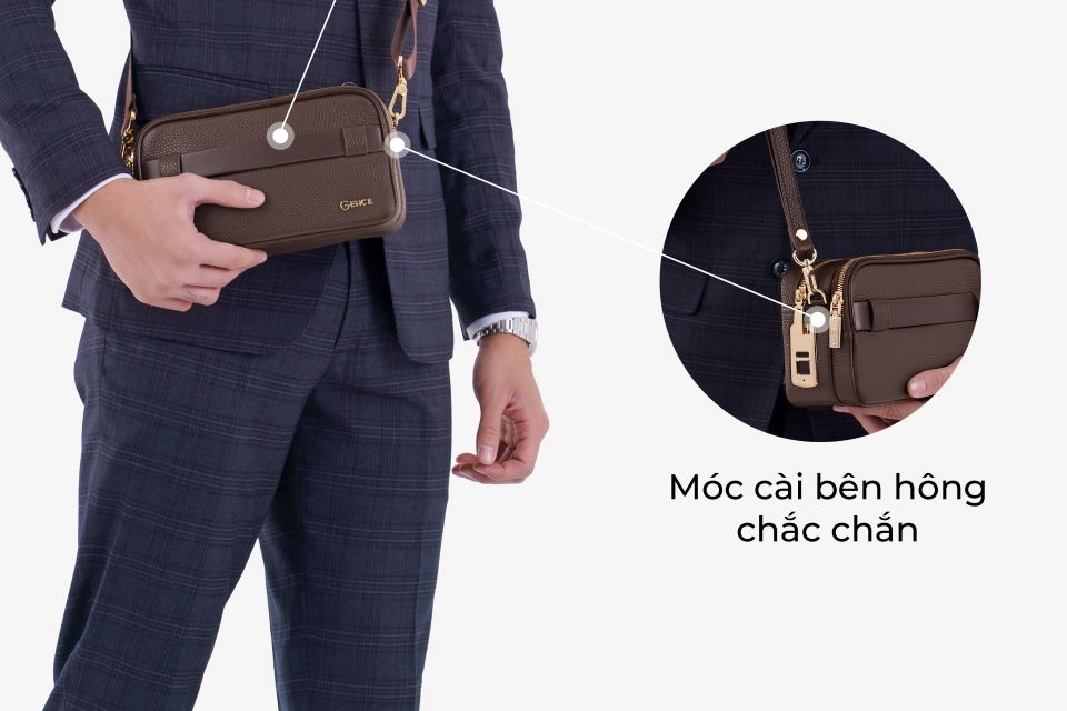 Ví Da Cầm Tay Clutch Nam Chính Hãng GENCE RB09 Da Bò Khóa Vân Tay Cao Cấp Màu Nâu