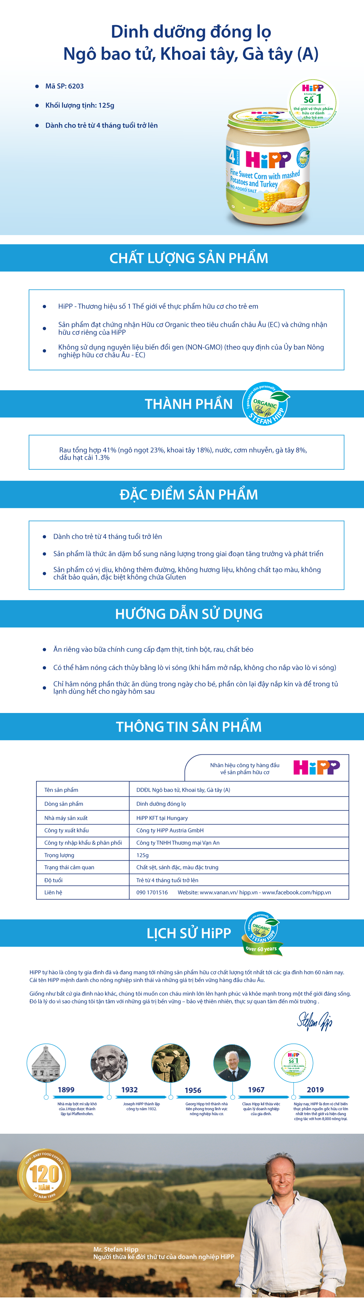 Dinh Dưỡng Đóng Lọ Ngô Bao Tử, Khoai Tây, Gà Tây HiPP 125g - 6203