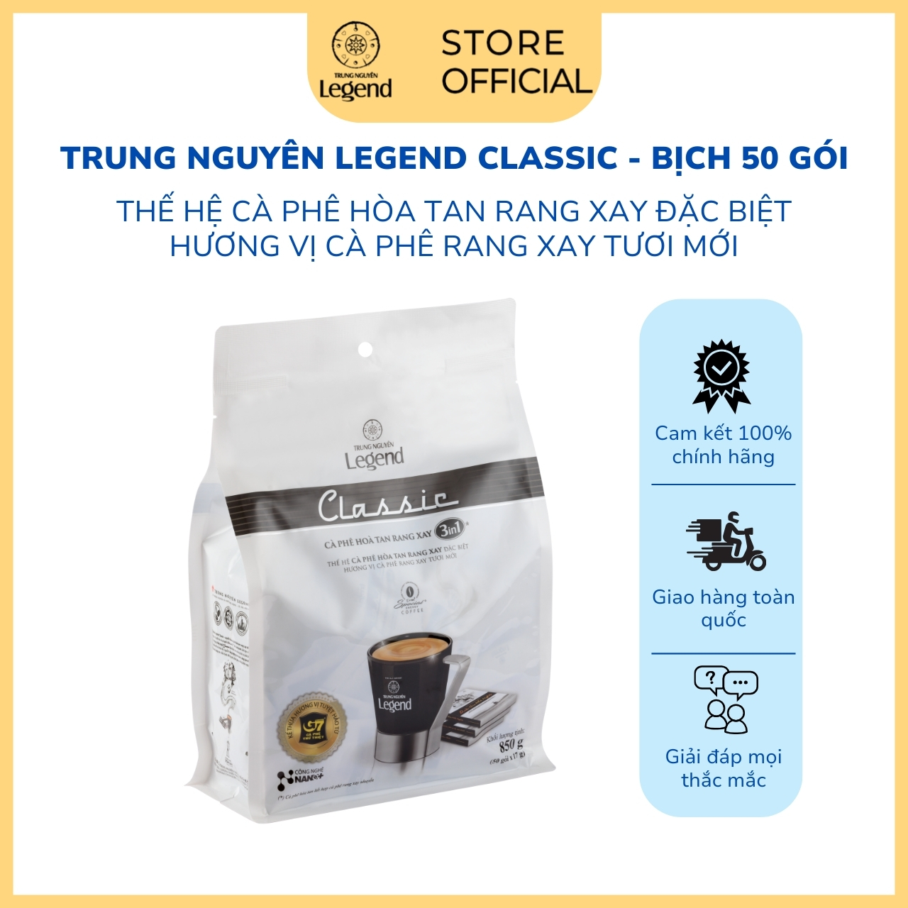 Combo 2 Cà Phê Sữa Hòa Tan Trung Nguyên Legend Classic – Bịch 50 Gói 17gr – Cà Phê Sữa Đậm Đà, Chuẩn Gu Việt