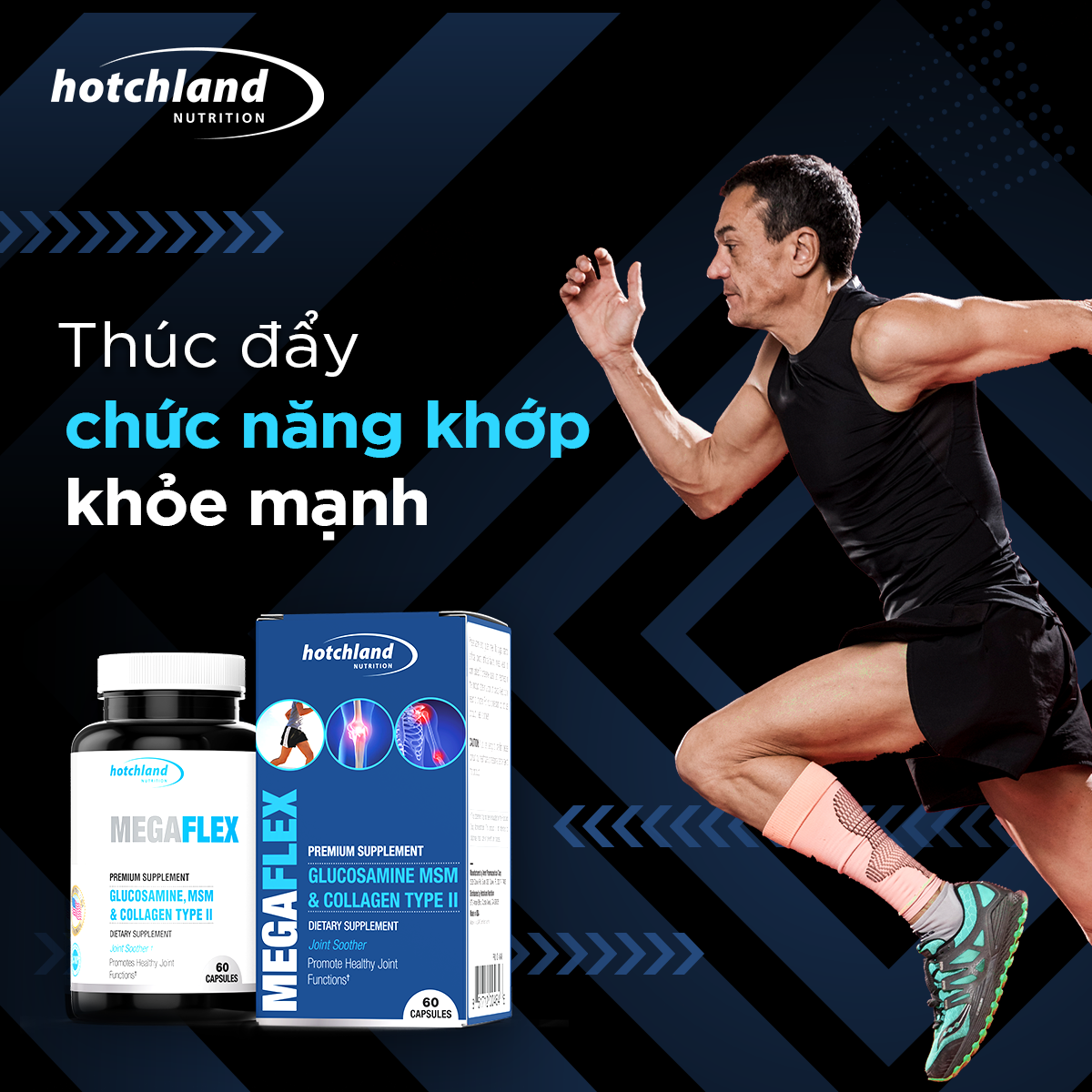 Viên uống xương khớp Glucosamine hỗ trợ tái tạo sụn khớp, giảm sưng đau khớp Mega Flex - Hàng chính hãng Hotchland Nutrition Việt Nam [Hộp 60 viên] - HL4646