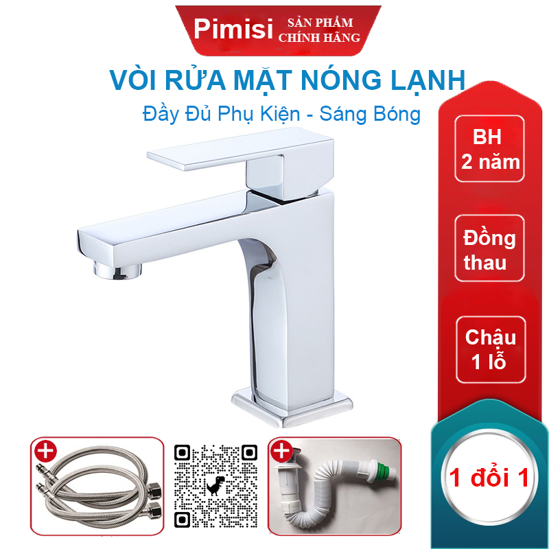 Vòi rửa mặt Pimisi PV-418C-1 vuông nóng lạnh