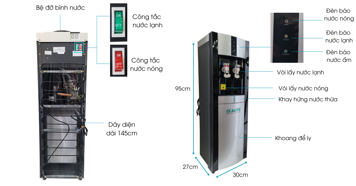 các bộ phận của cây nước nóng lạnh Ecalite ehc-01ub