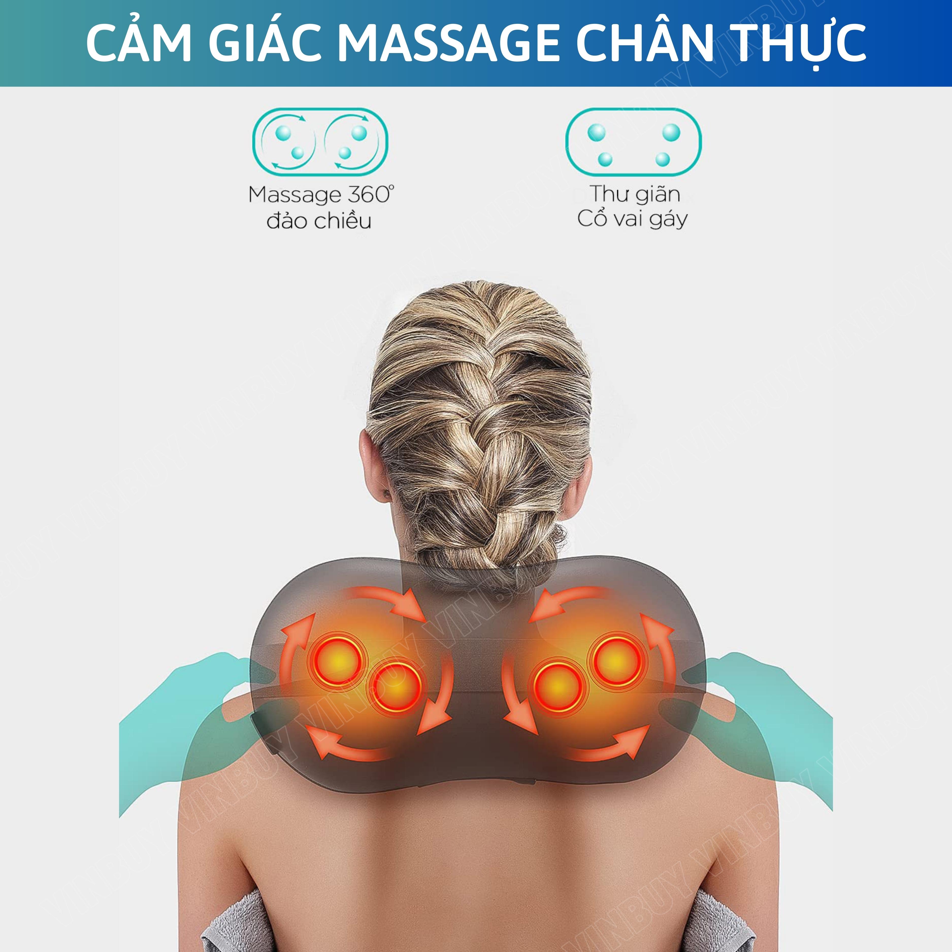 Gối Massage Cổ Vai Gáy Hồng Ngoại VINBUY, Máy Massage Cổ Vai Gáy 2 Chiều - Mát Xa Chuyên Sâu Cho Cổ, Vai Gáy, Lưng Dưới, Đùi, Chân - Sử Dụng Tại Nhà, Văn Phòng, Trên Ô Tô - Hàng Chính Hãng