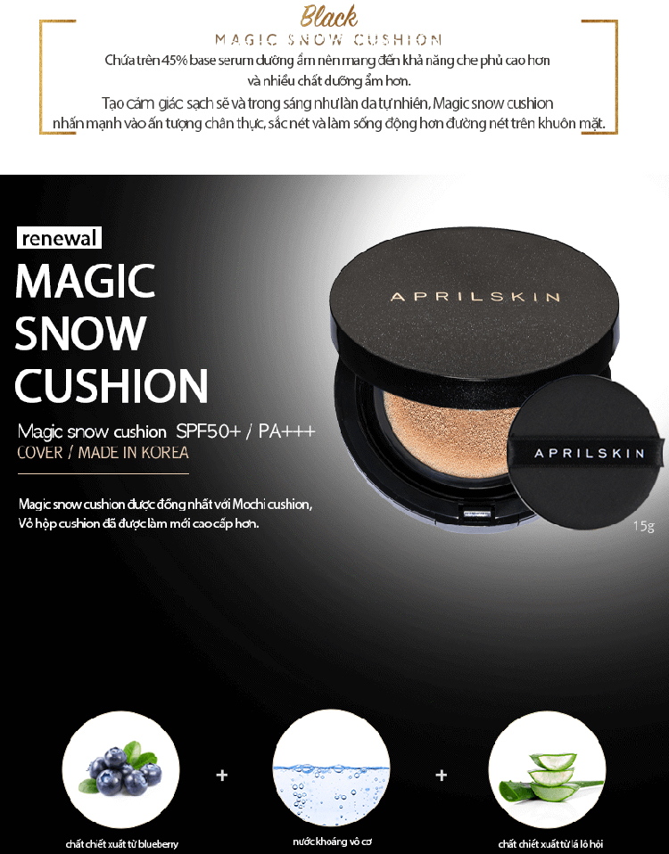Phấn nước April Skin Magic Snow Cushion SPF50+/PA+++ 15g
