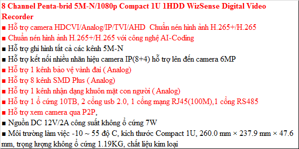 Đầu ghi hình camera 8 kênh 4mpx Dahua DH-XVR5108HS-DSS Việt Nam Hàng Chính Hãng