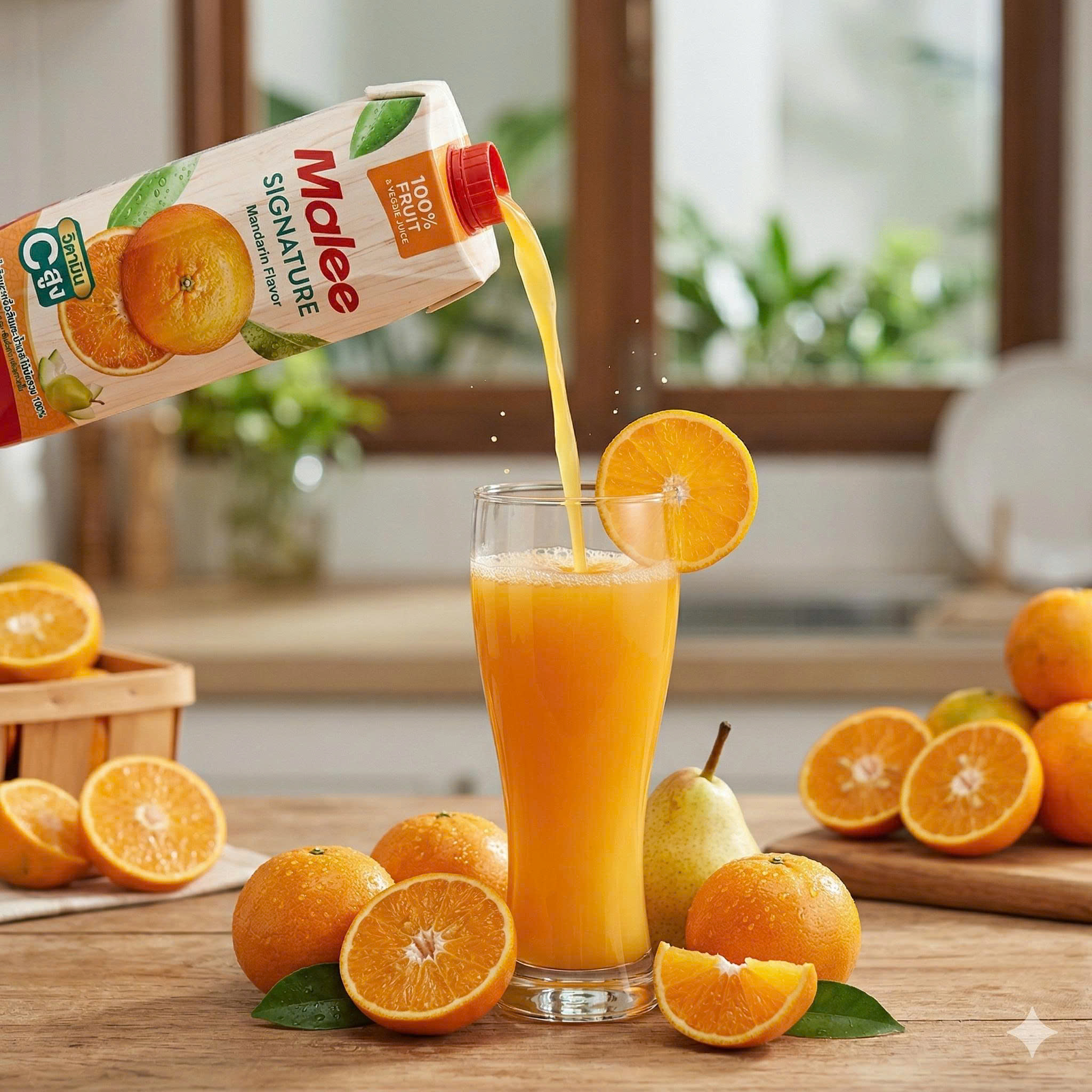 Nước Ép Hỗn Hợp Cam Với Tép Cam Và Rau Quả (Lê, Bí Đao) Hương Vị Quýt Malee Signature 1L - Nhập Khẩu Thái Lan