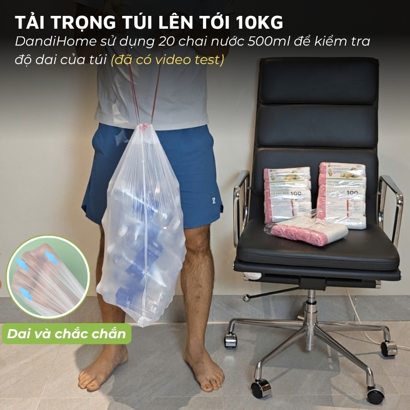 Túi rác, túi đựng rác tự hủy sinh học DandiHome có dây rút, túi rác không gây hại cho môi trường