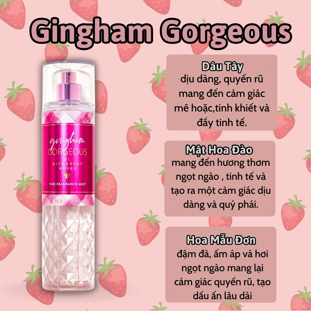 Body Mist Bath And Body Works Nam Nữ Chính Hãng Gingham Gorgeous, Xịt Thơm Body Toàn Thân Hương Nước Hoa 236ml