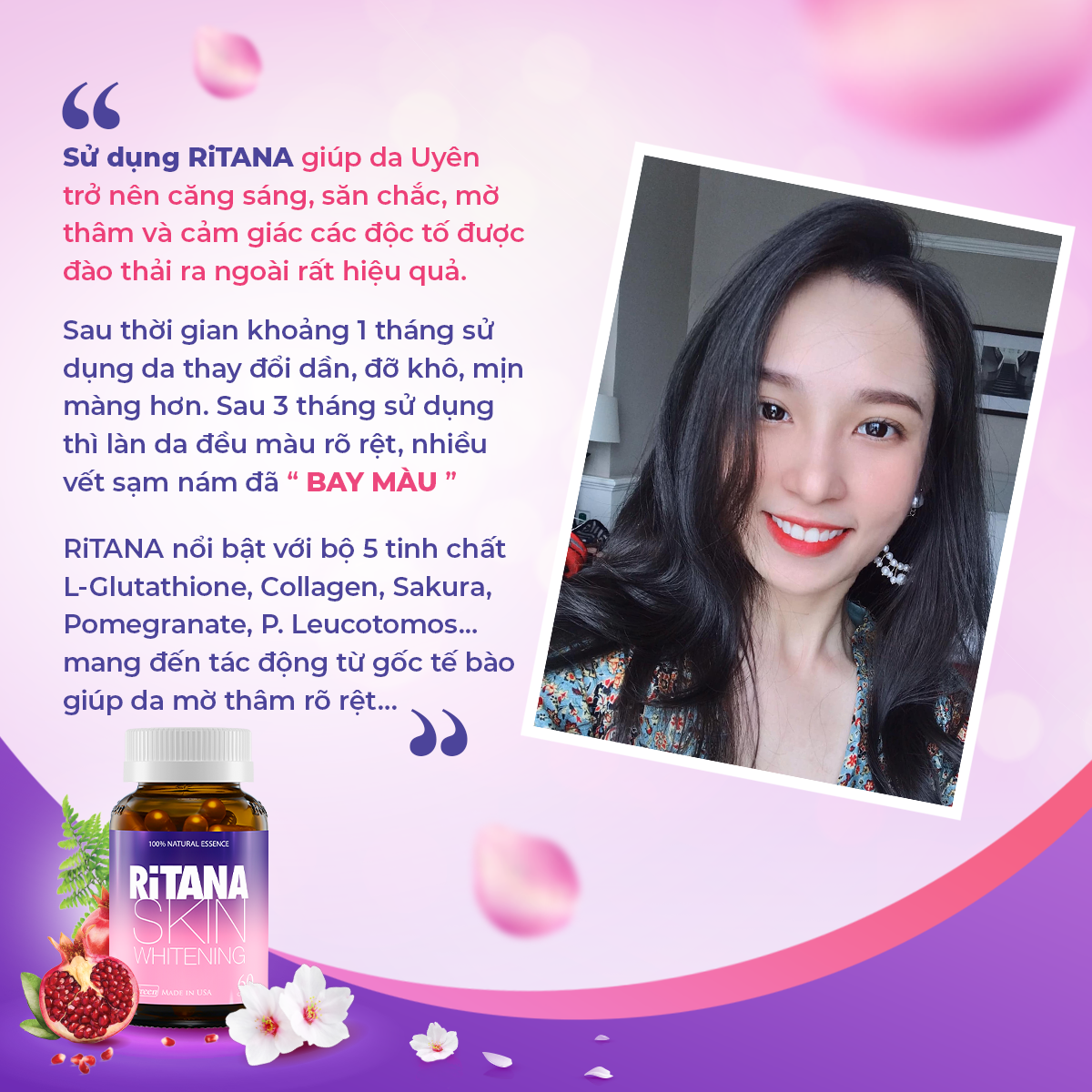 [Hộp 60v] Viên Uống Trắng Da Ritana Ecogreen Chứa Glutathione Mờ Sạm Nám, Chống Nắng Cho Da