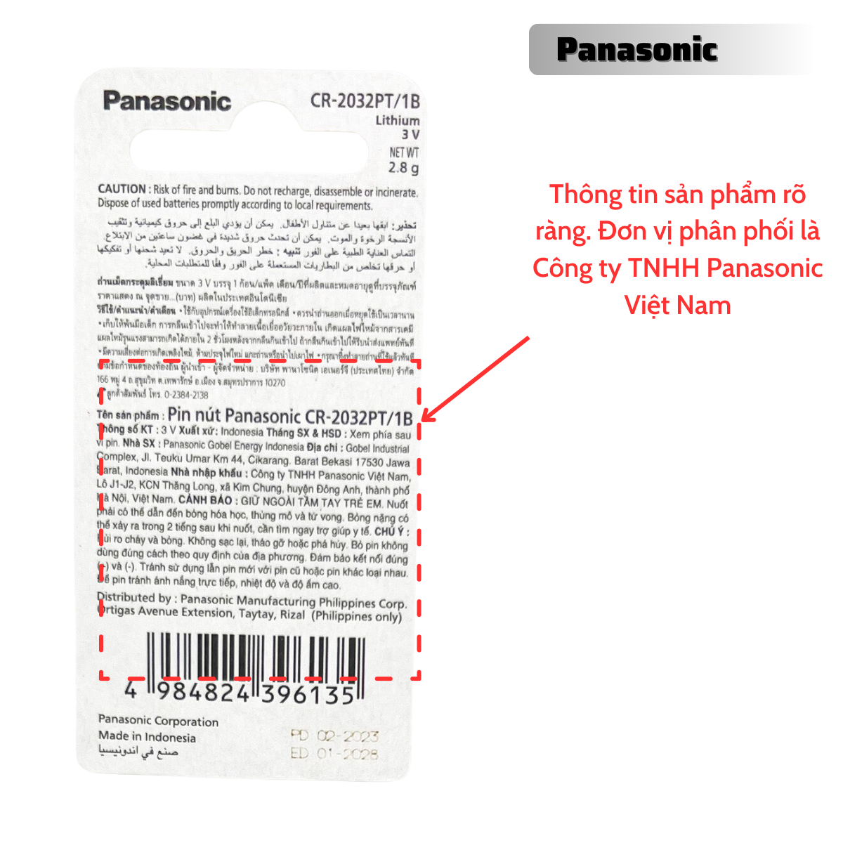 2 Vỉ Pin Panasonic CR2032 ( CR 2032/1PT x 2 Vỉ ) Lithium 3V Chính Hãng