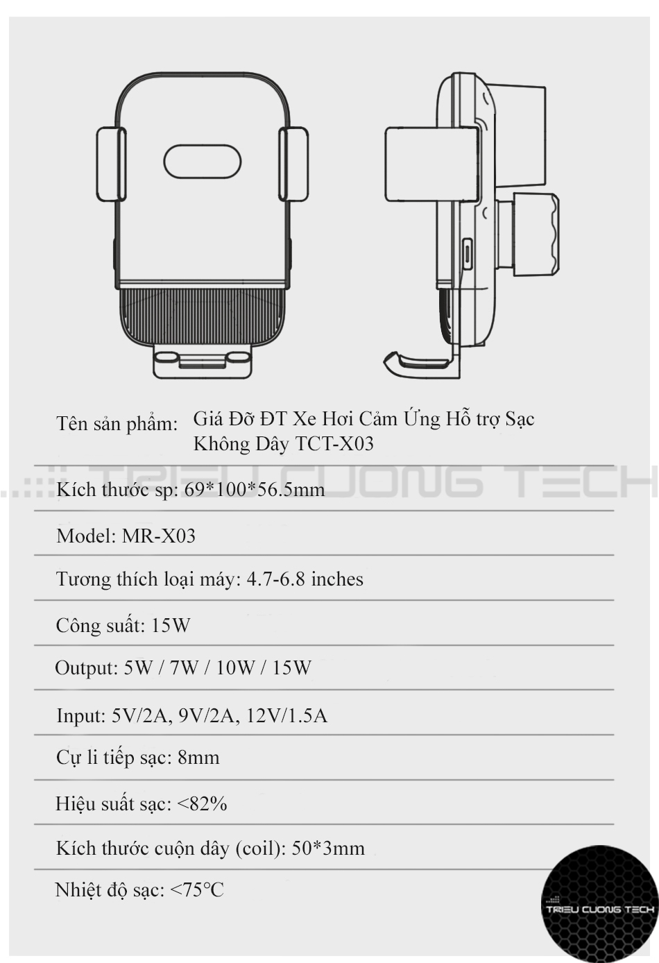 Giá Đỡ Điện Thoại Xe Hơi Ô Tô Cảm Ứng - Hỗ Trơ Sạc Thông Minh Không Dây Qi - Kẹp Cửa Thông Gió Hoặc Sử Dụng Đế Hít Tiện Lợi - Hàng Chính Hãng 
