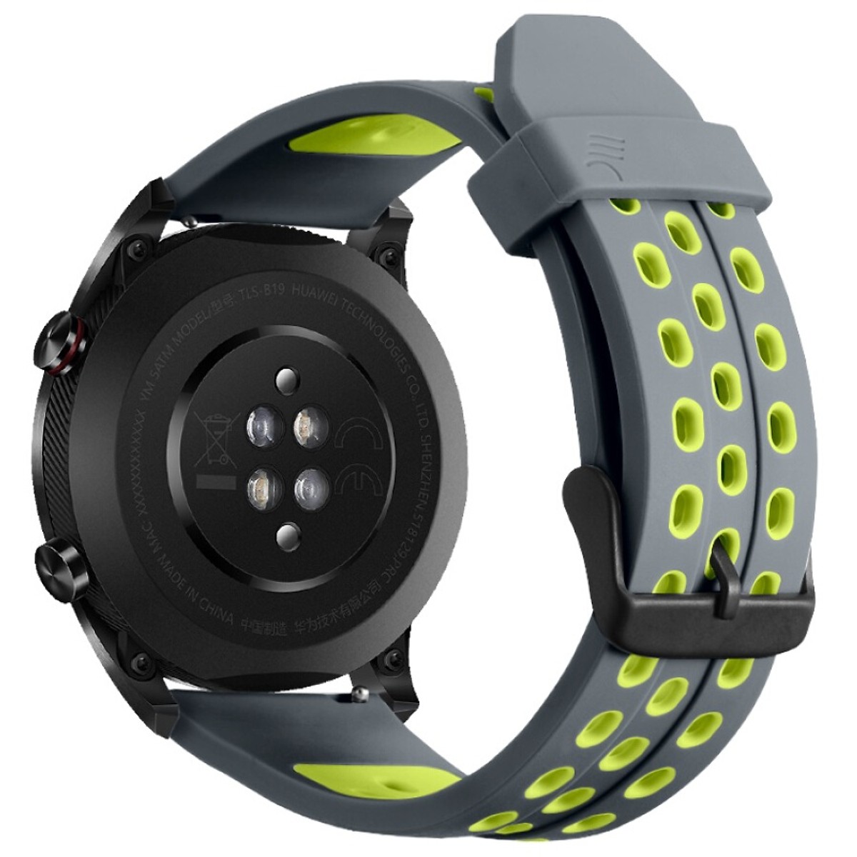 BRASPORT two-color silicone quick release sports and leisure strap with 22mm wide flat direct mouth watch (dark gray with green)