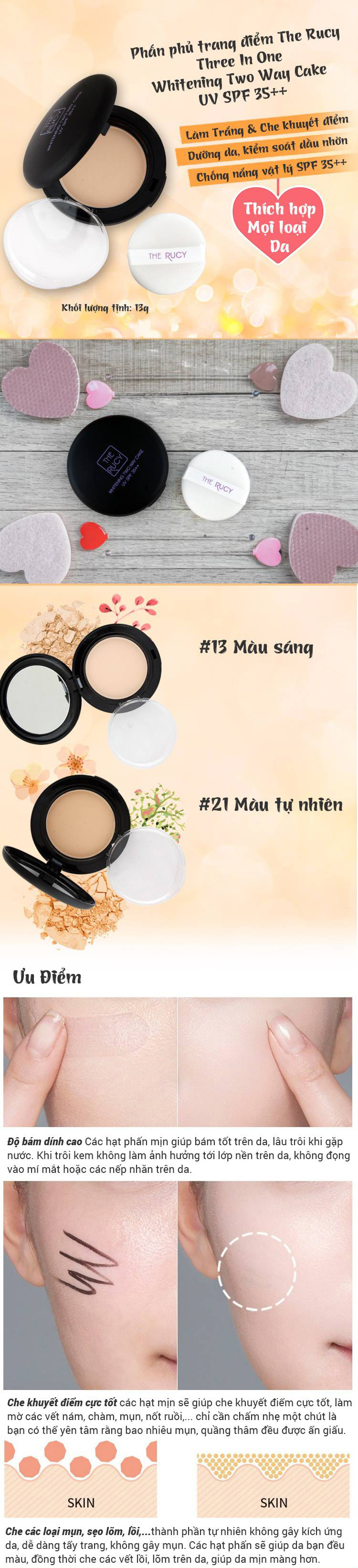 Bộ trang điểm The Rucy (Phấn phủ  #21, Mascara & Son Symplisity Gold #5)