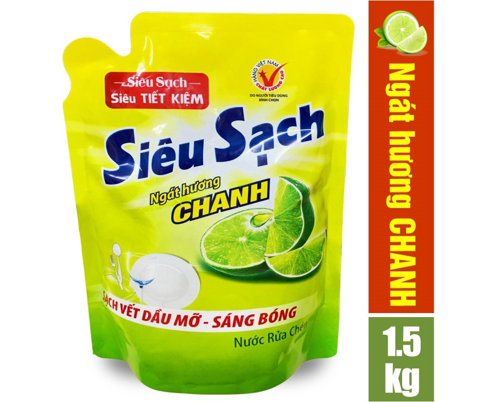 túi nước rửa chén lix siêu sạch hương chanh 1.5kg n4302 - sạch bóng vết dầu mỡ 2