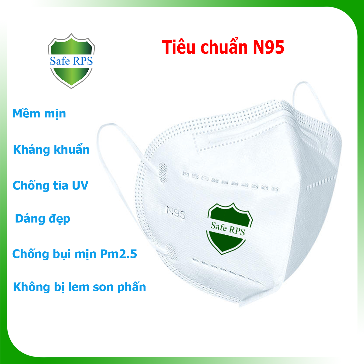 Khẩu trang N95 Pro Mask cao cấp , 5 lớp vải không dệt , chống bụi siêu mịn pm2.5 , màu trắng , phiên bản cao cấp Safe RPS 1