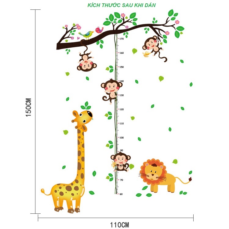 Decal dán tường Thước đo chiều cao khỉ con AmyShop DTD022(150x110cm)