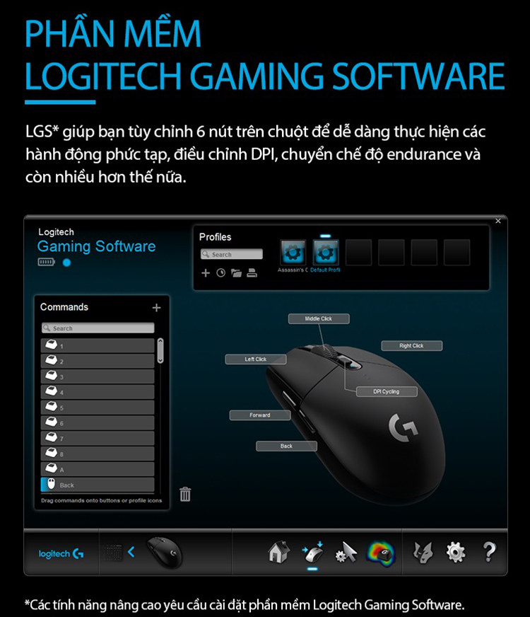 Chuột game không dây Lightspeed Logitech G304 - Cảm biến Hero, 12k DPI, nhẹ, 6 nút lập trình, on-board memory, pin 250h - Hàng chính hãng
