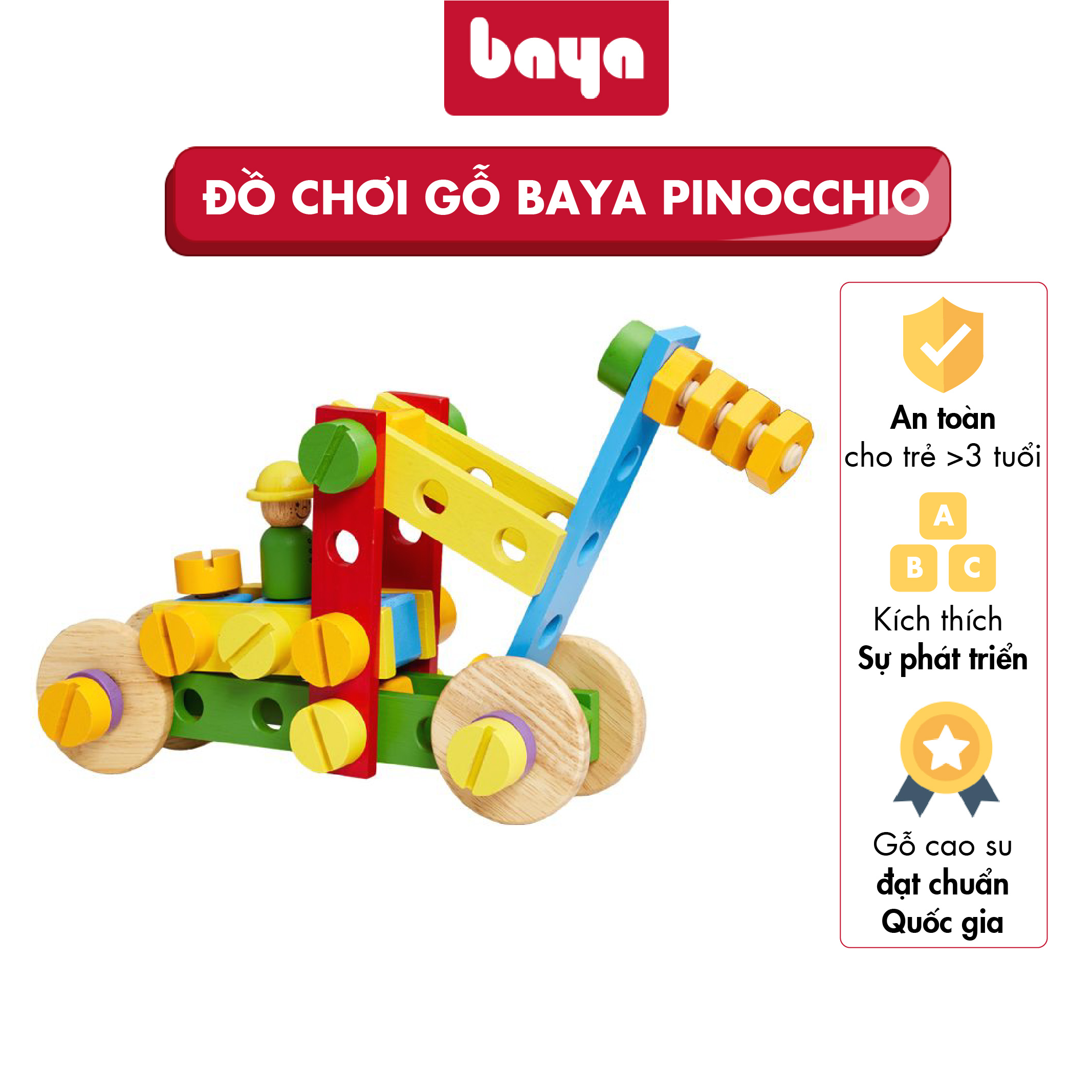 đồ chơi gỗ lắp ráp cho bé baya pinocchio chất liệu gỗ cao su nhiều màu sắc 2